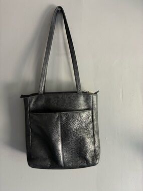 Classic Black  Pebbled Leather Shoulder Bag - Women's Tote